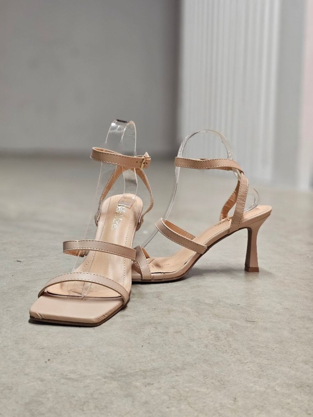 Strappy Nude Beige High Heel Sandals With Square Toe & Adjustable Ankle Strap Fo - Picture 12 of 15